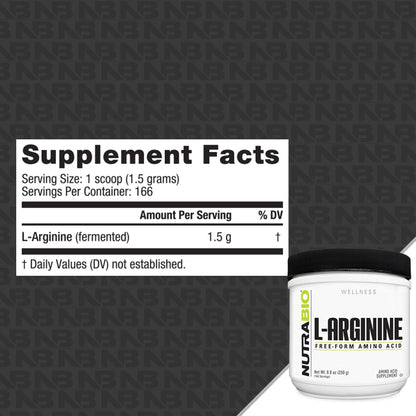 Nutrabio L Arginine Powder Free Form Amino Acid - 250G  - Mann Nutrition