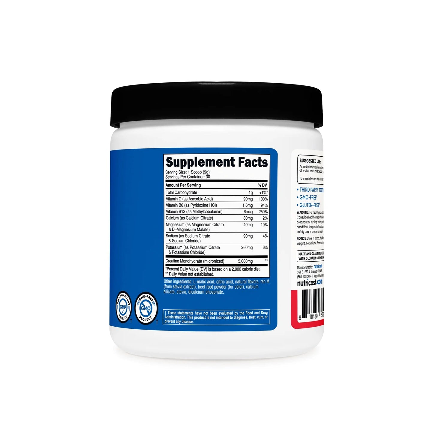 Nutricost Creatine Monohydrate + Hydration 30 Servings  - Mann Nutrition