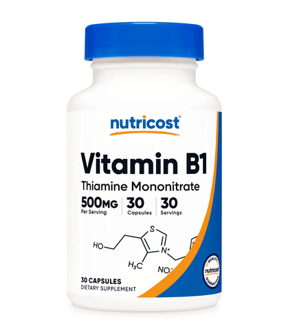 Nutricost Vitamin B1 (Thiamin) Capsules (500 MG) - 30 Capsules  - Mann Nutrition
