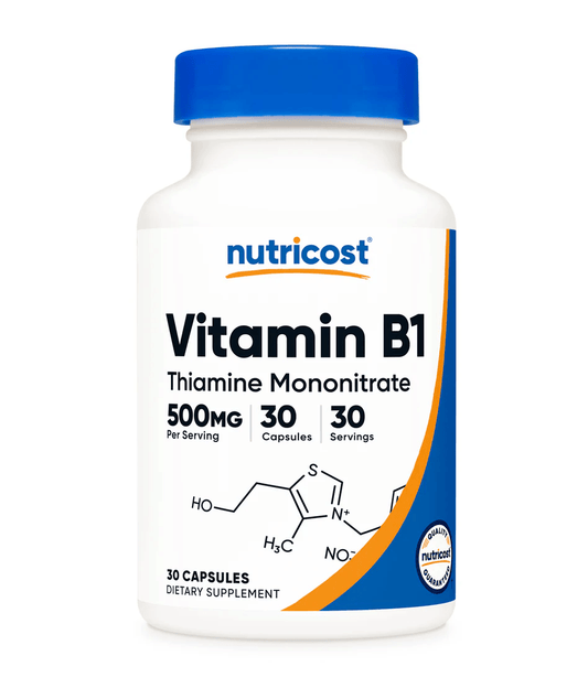 Nutricost Vitamin B1 (Thiamin) Capsules (500 MG) - 30 Capsules  - Mann Nutrition