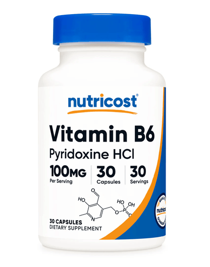 Nutricost Vitamin B6 Capsules (Pyridoxine HCL) 100 MG - 30 CAPS  - Mann Nutrition