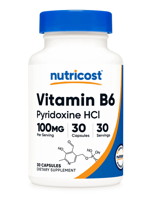 Nutricost Vitamin B6 Capsules (Pyridoxine HCL) 100 MG - 30 CAPS  - Mann Nutrition