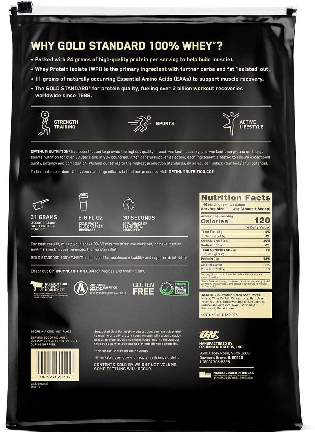 Optimum Nutrition Gold Standard 100% Whey Protein Powder 10 Lbs  - Mann Nutrition