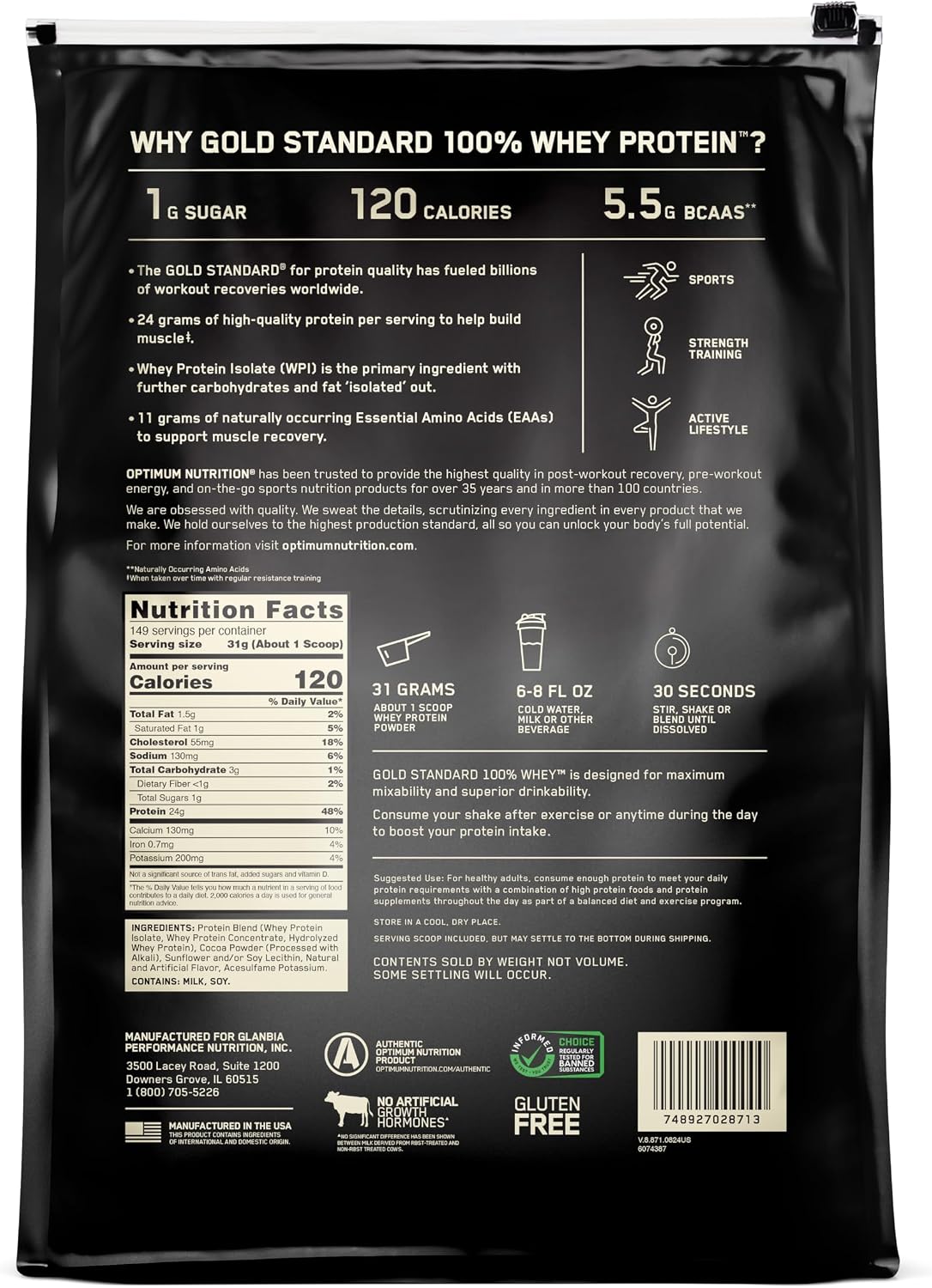 Optimum Nutrition Gold Standard 100% Whey Protein Powder 10 Lbs - Mann Nutrition