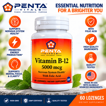 Penta Vitals Vitamin B-12 5000 mcg with Folic Acid – 60 Lozenges - Mann Nutrition