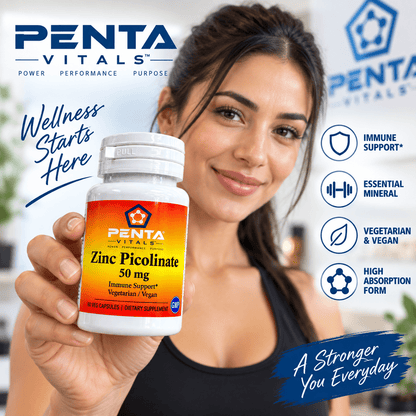 Penta Vitals Zinc Picolinate 50mg – Immune Support | 60 Veg Capsules - Mann Nutrition