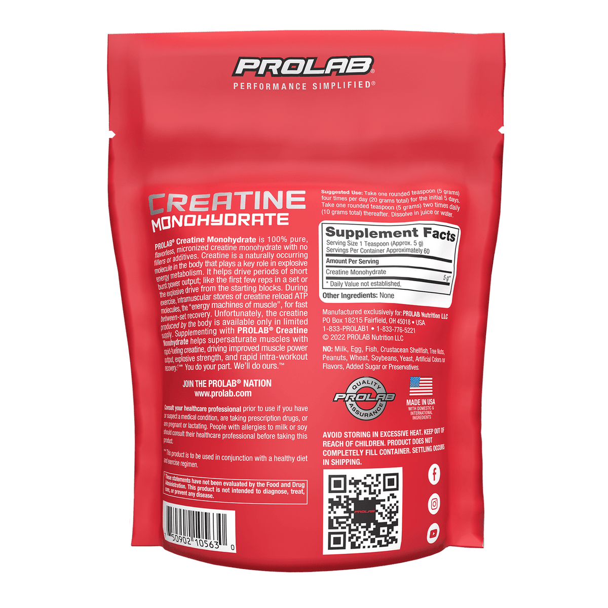 Prolab Nutrition Micronized Creatine Monohydrate Powder PL005- Mann Nutrition