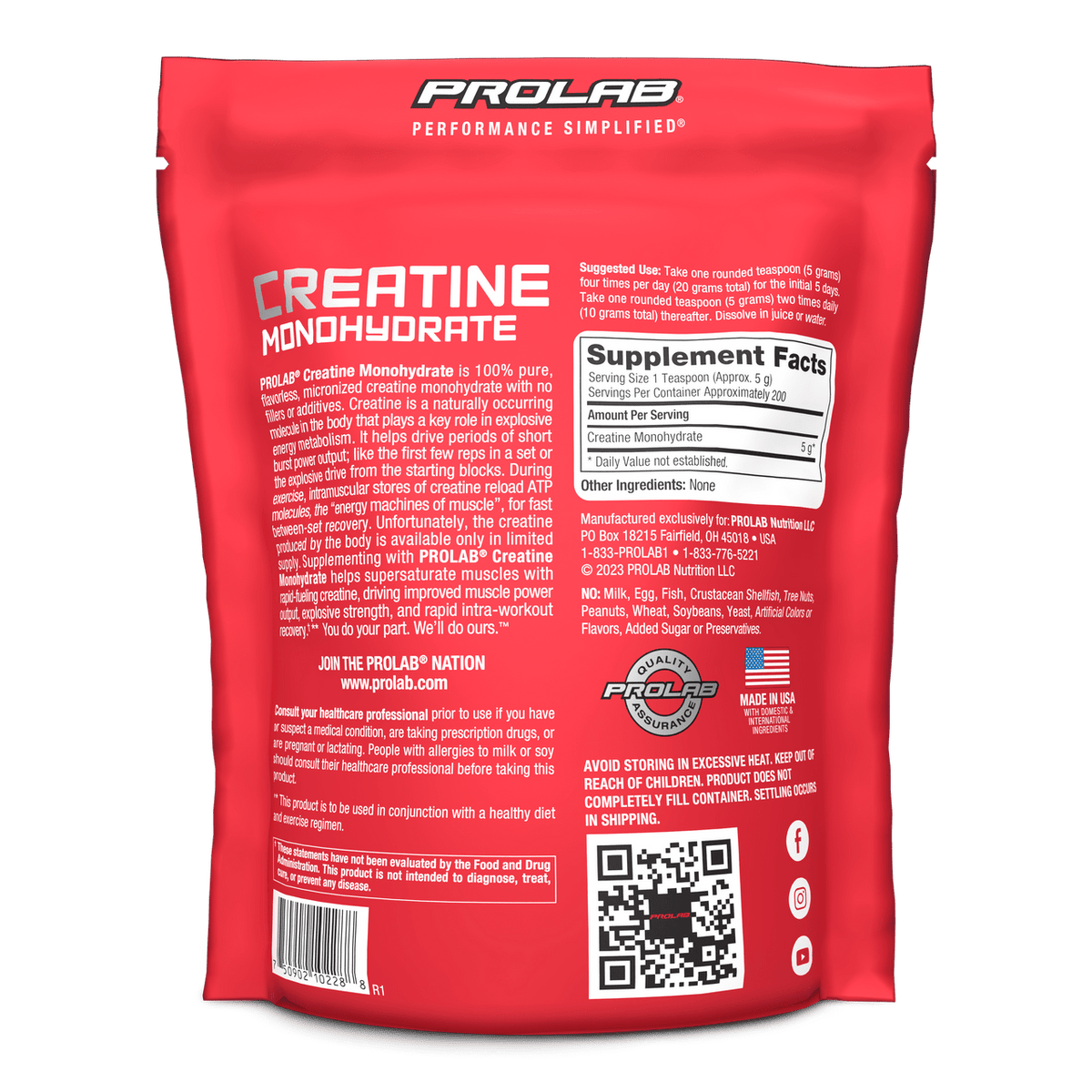 Prolab Nutrition Micronized Creatine Monohydrate Powder PL006- Mann Nutrition