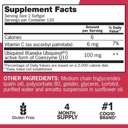 Qunol Mega Ubiquinol CoQ10, 100 mg - 120 Caps  - Mann Nutrition