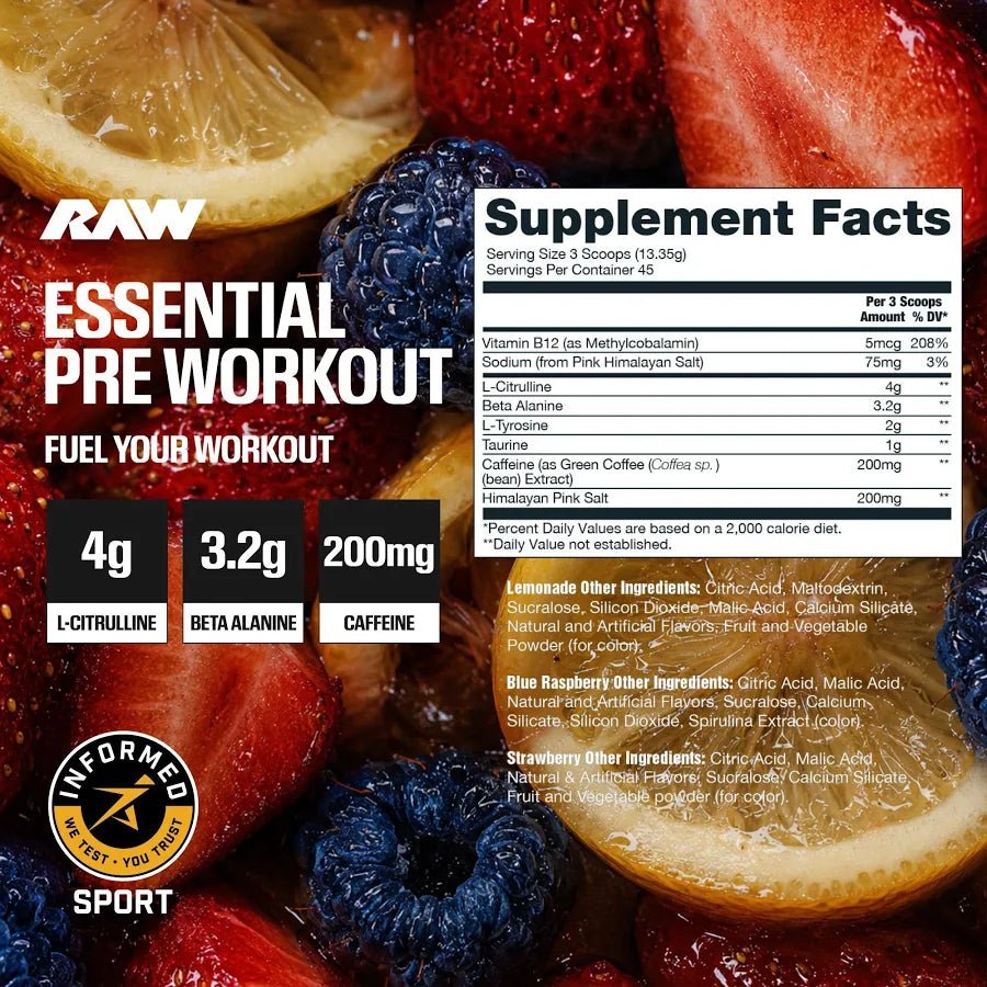 RAW Essentials Pre workout 3 in 1 Flavor - 45 Servings - Mann Nutrition