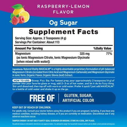 Natural Vitality MAXCALM Magnesium Powder – Raspberry Lemon, 16 oz