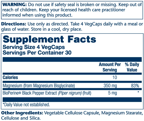 Solaray Magnesium Glycinate 350mg 120 Veg Caps - Mann Nutrition