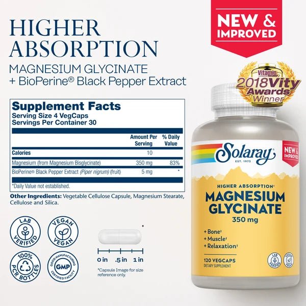 Solaray Magnesium Glycinate 350mg 120 Veg Caps - Mann Nutrition