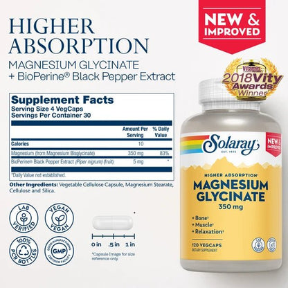 Solaray Magnesium Glycinate 350mg 120 Veg Caps - Mann Nutrition