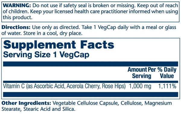 Solaray Vitamin C 1000mg |100 Veg Caps - Mann Nutrition