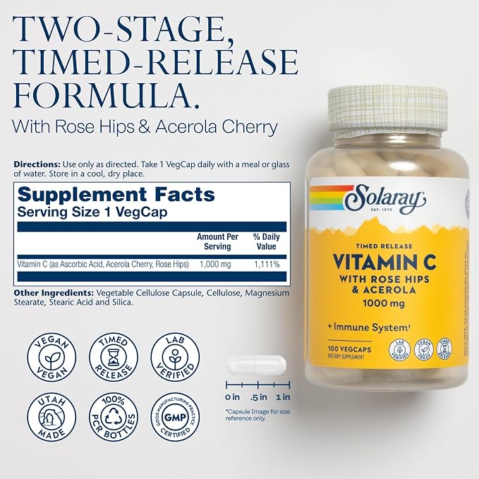 Solaray Vitamin C 1000mg |100 Veg Caps - Mann Nutrition