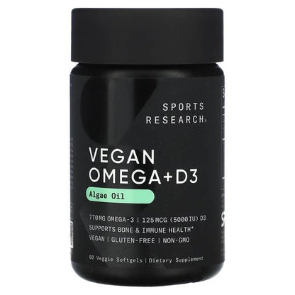 Sports Research Vegan Omega-3 1400mg + Vitamin D3 5000 IU – Algae Oil | 60 Softgels - Mann Nutrition