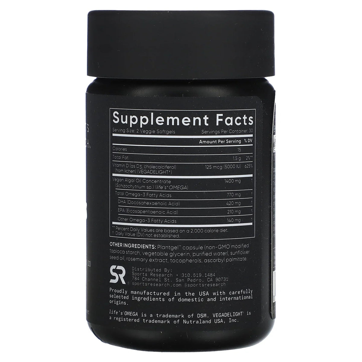 Sports Research Vegan Omega-3 1400mg + Vitamin D3 5000 IU – Algae Oil | 60 Softgels - Mann Nutrition