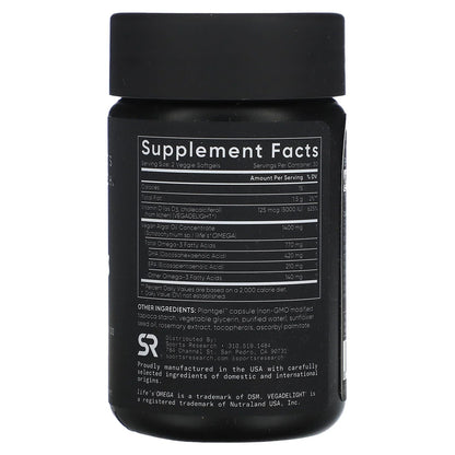 Sports Research Vegan Omega-3 1400mg + Vitamin D3 5000 IU – Algae Oil | 60 Softgels - Mann Nutrition