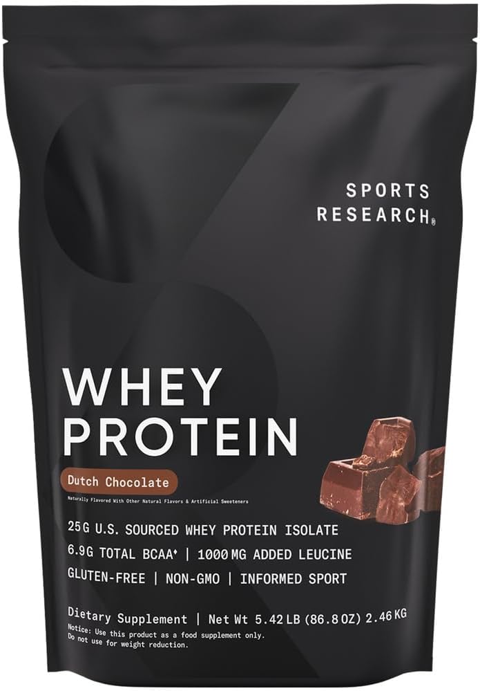Sports Research Whey Protein Isolate – Dutch Chocolate | 25g Protein, 5.42 lb - Mann Nutrition