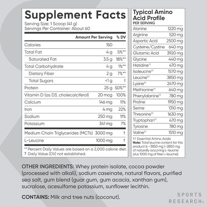 Sports Research Whey Protein Isolate – Dutch Chocolate | 25g Protein, 5.42 lb - Mann Nutrition