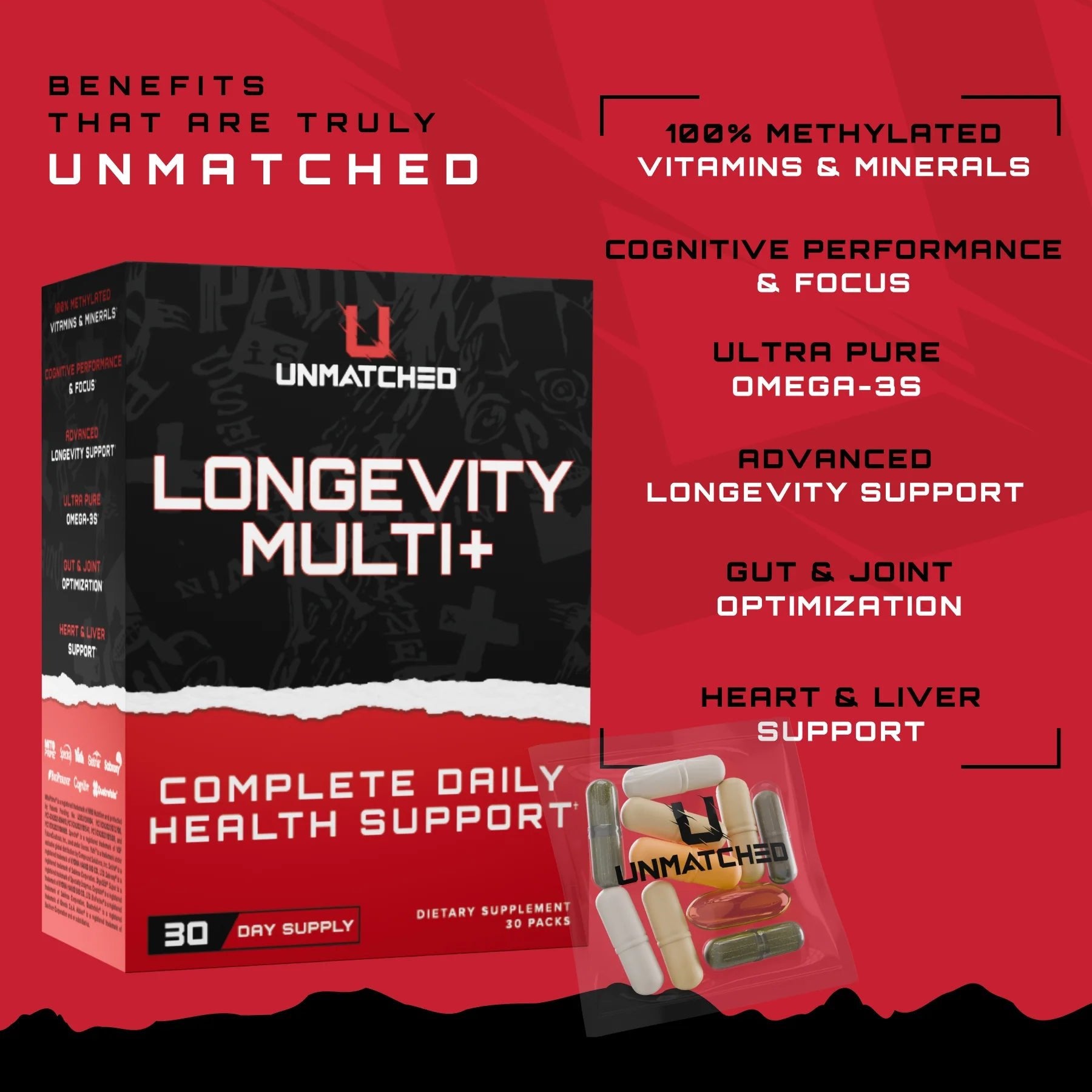 Unmatched Logevity Multi+ - 30 Packs  - Mann Nutrition